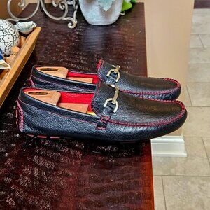 Donald Pliner Men's Soft Leather Horsebit Loafers, Black/Red, Sz 12